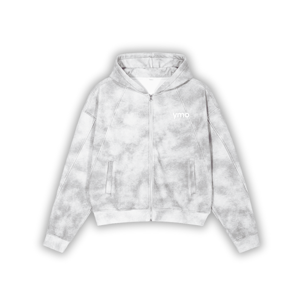 Sweat à capuche zippé gris fleuri YMO